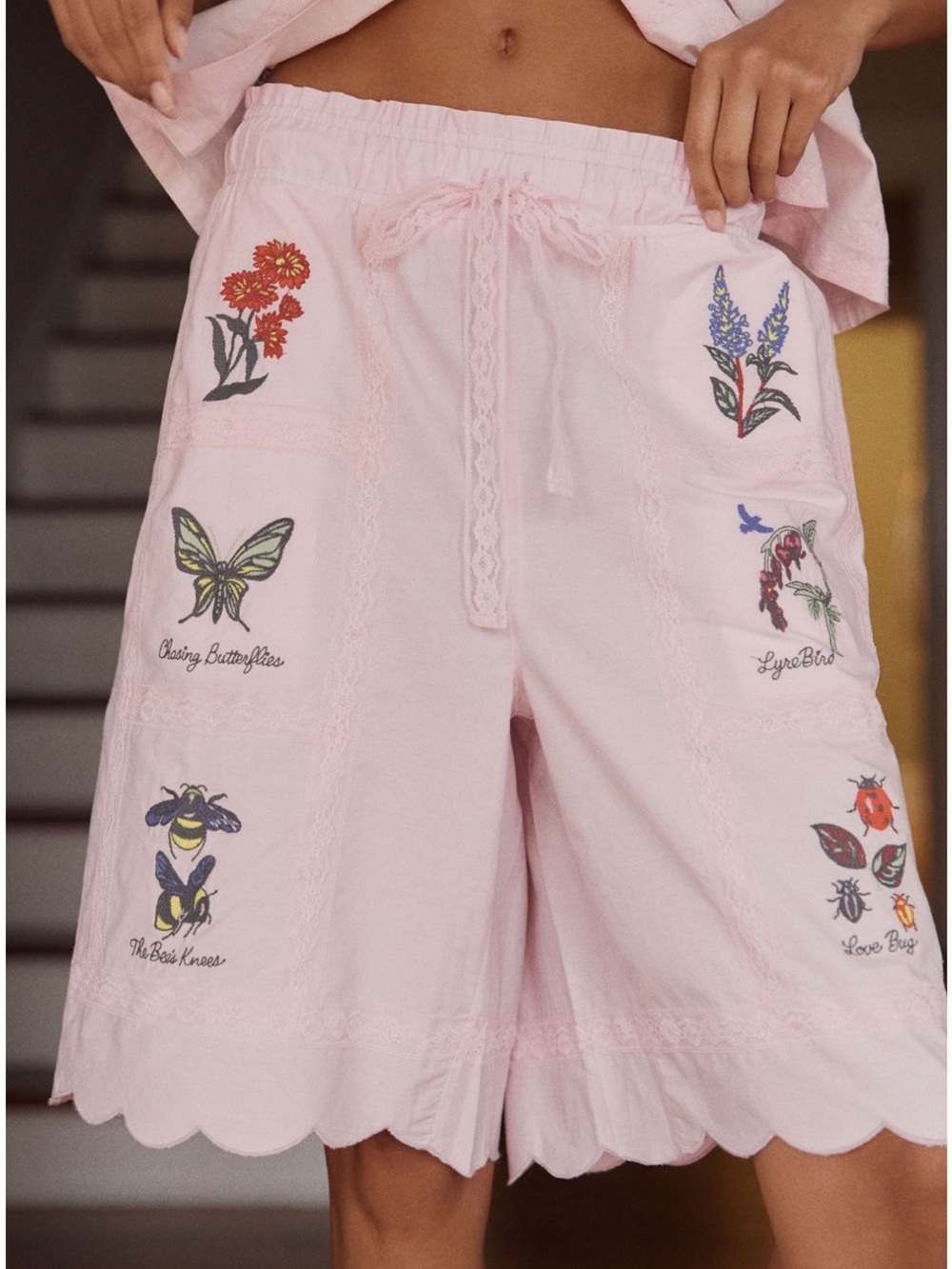 Anthropologie LyreBird Embroidered Bermuda Shorts